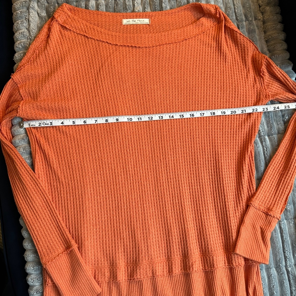 We the free oversized orange coral waffle knit thermal lounge top - Picture 6 of 8
